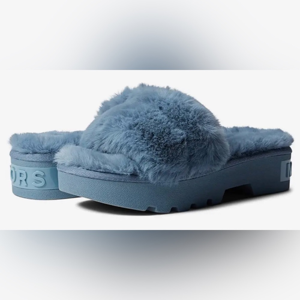 Michael Kors blue Alfie Open Toe faux fur Platform Slip-on sandal slides size 10 - Picture 6 of 7